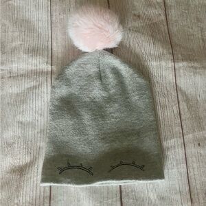 Pompom Eyelashes Knit Hat Toddler